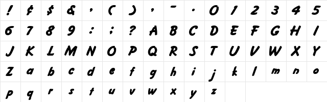 Fritzer Bold  glyph index