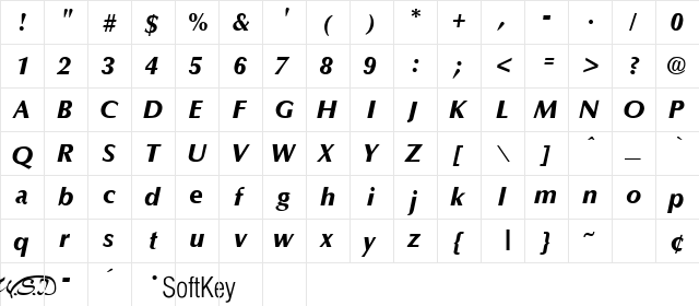 Optim ExtraBold Italic  glyph index