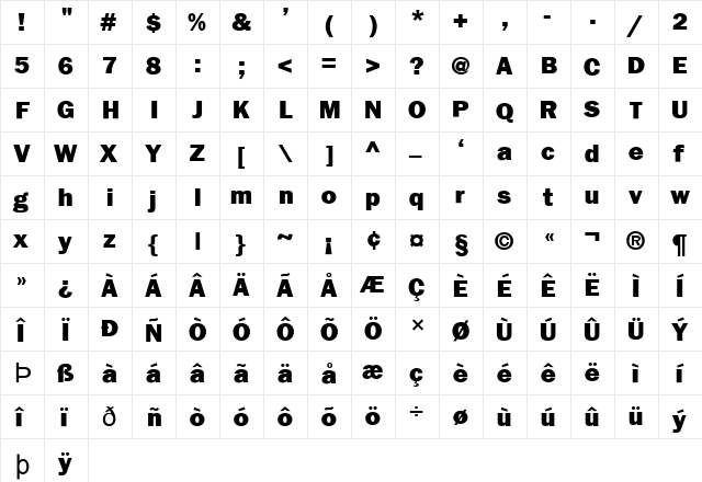 FZ BASIC 6 Normal  glyph index