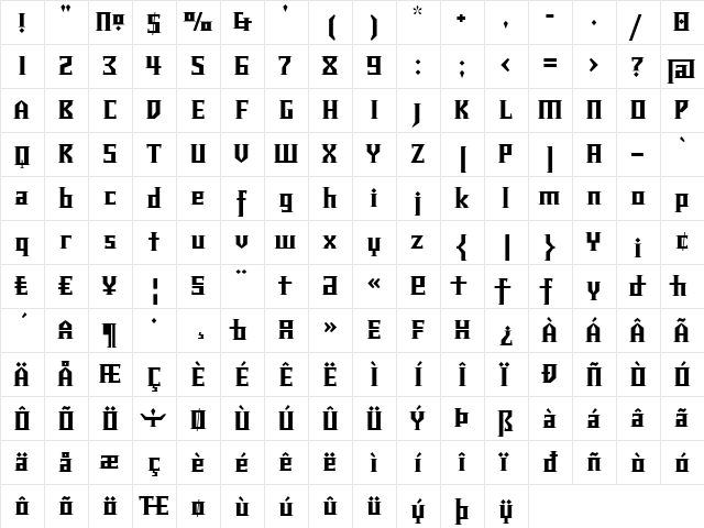 Chalice Black Regular  glyph index