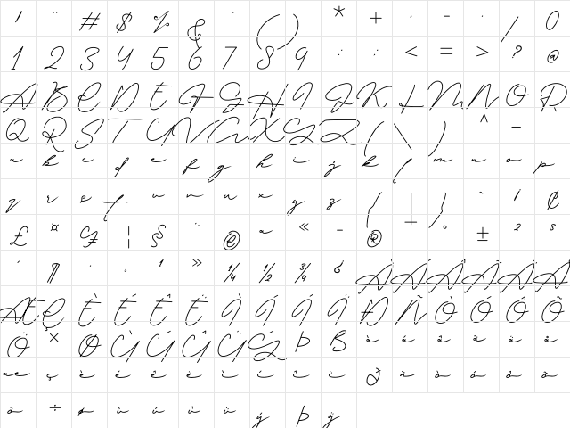 Signature Collection Regular  glyph index