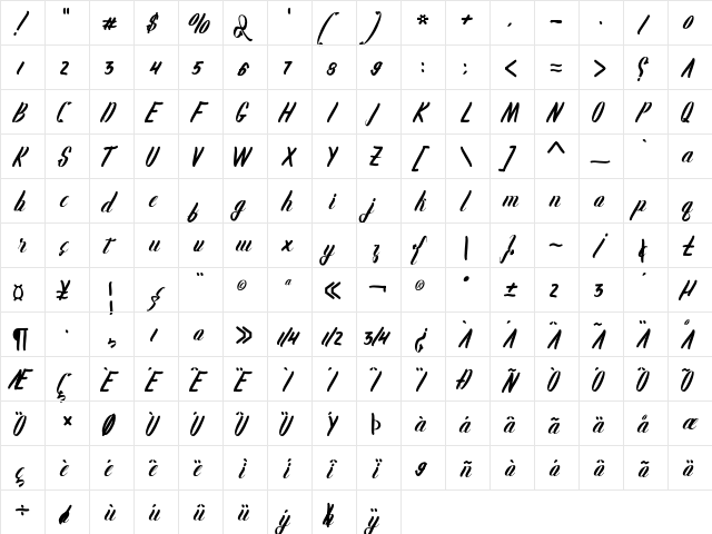 Karlote Regular  glyph index