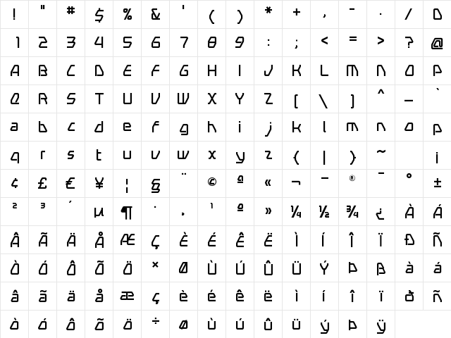 Swerve Regular  glyph index