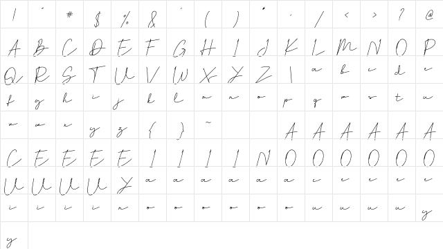Hiliana Regular  glyph index