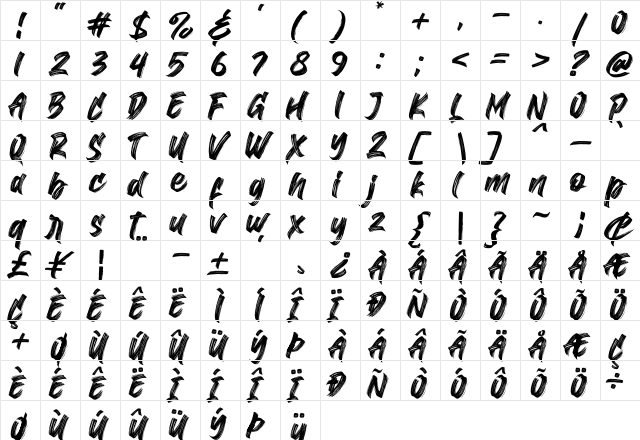 Superion Regular  glyph index