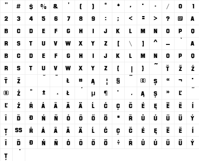 SuperstarDEE Regular  glyph index