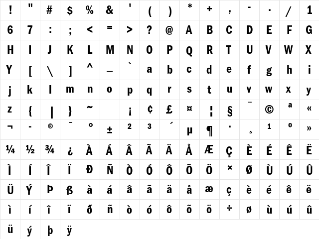 ITC Franklin Gothic Std Demi Condensed  glyph index