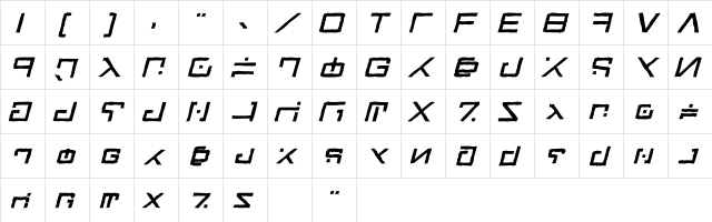 Green Martian Distressed Bold Italic  glyph index