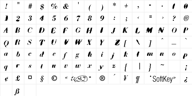 BARNEY RUBBLE BOLD Bold Italic  glyph index