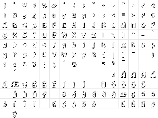 Houtsneeletter Shadow Regular  glyph index