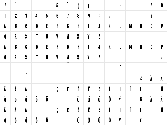 Single Sleeve Regular  glyph index