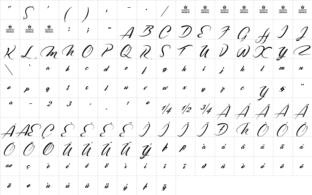Casablanca Noir Personal Use Regular  glyph index