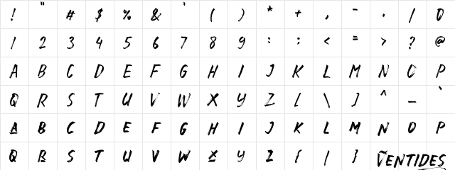 Ventides Regular  glyph index