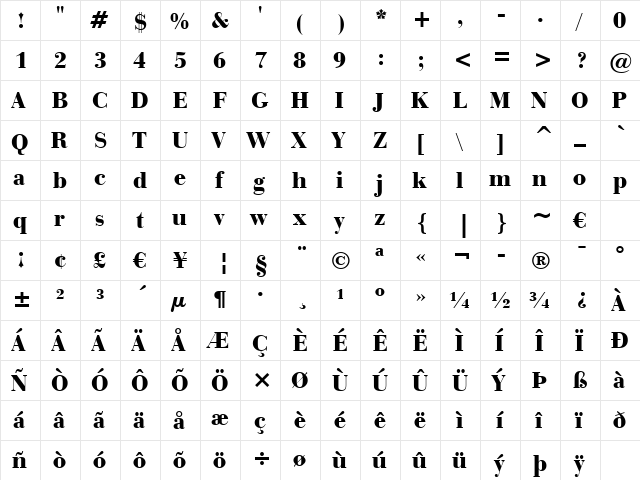 BauerBodni Blk BT Black  glyph index