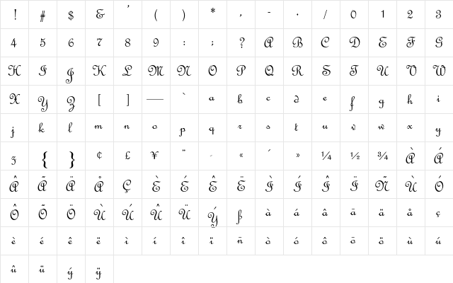 French Script AT Regular  glyph index