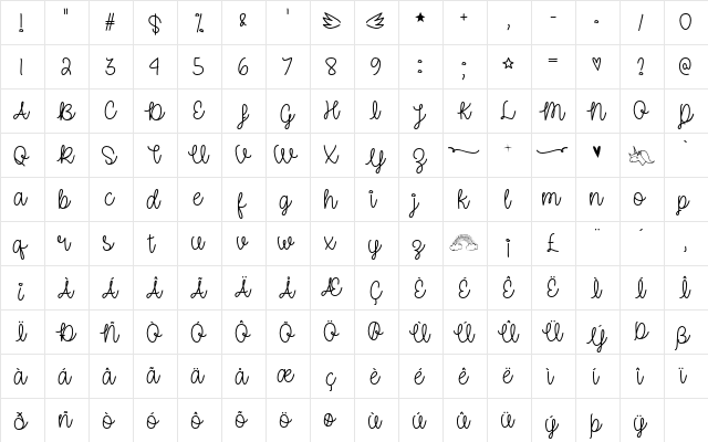 Unicorn Sparkles Regular  glyph index