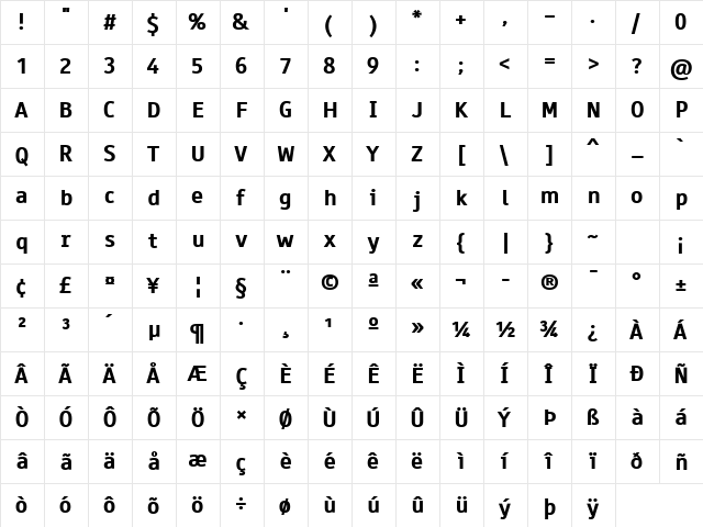 Paneuropa Highway Regular  glyph index