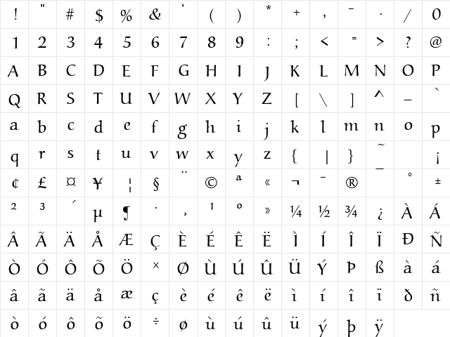 Alcuin Becker Light Regular  glyph index