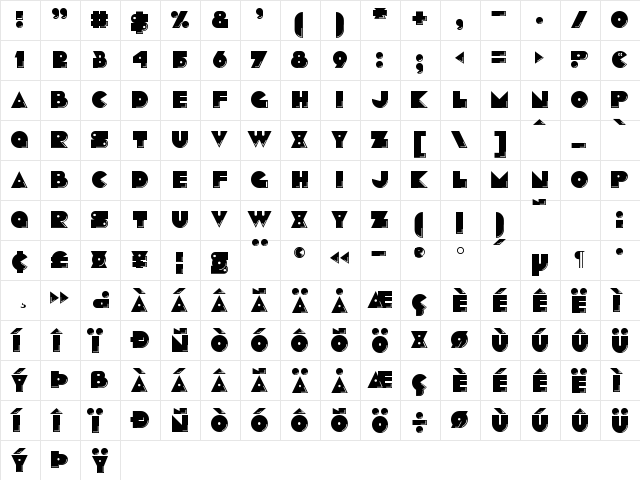 Pacmania Regular  glyph index