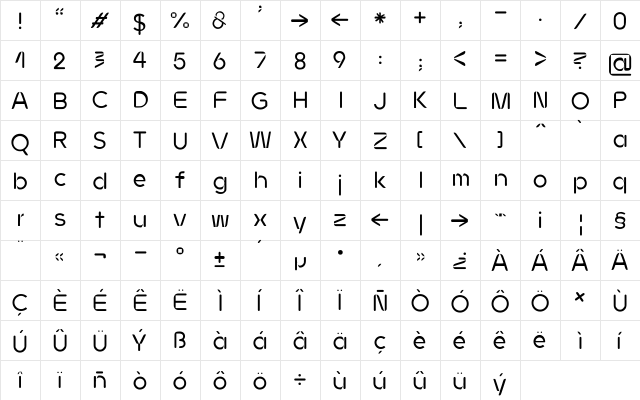 JMH Ava Regular  glyph index