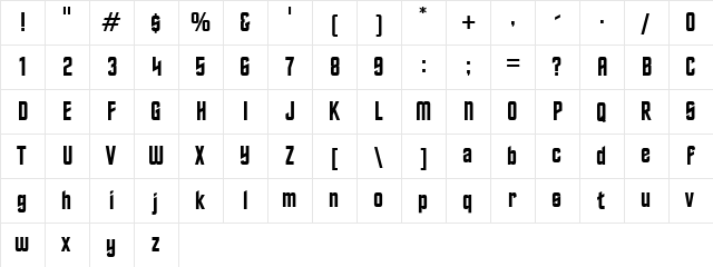 Trek Regular  glyph index