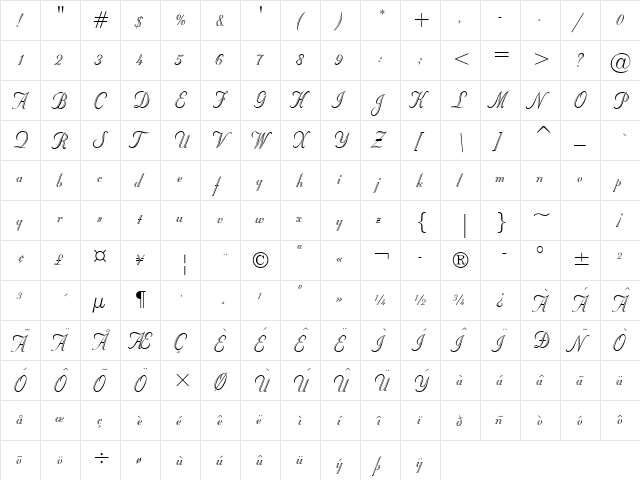 Studio Normal  glyph index