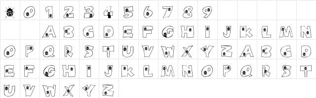 101! Lady Bug LuV Regular  glyph index