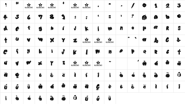 HANGUP Regular  glyph index