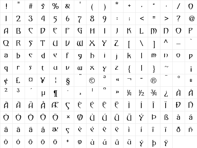 Saga Normal  glyph index