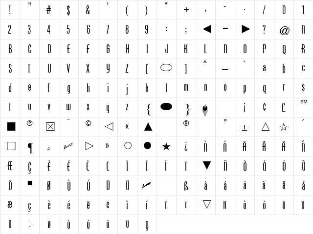 Phenix American Regular  glyph index