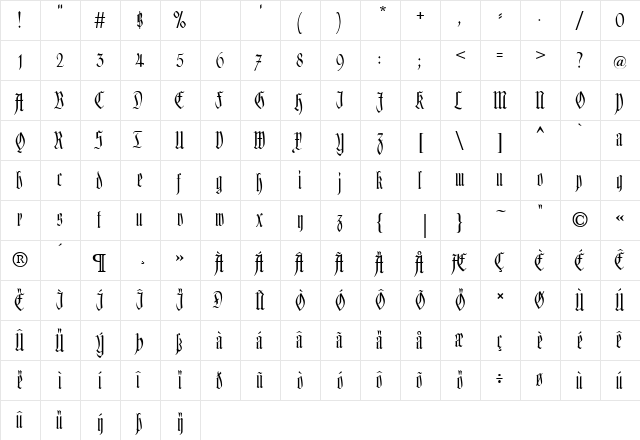 Kleinsemmering Regular  glyph index