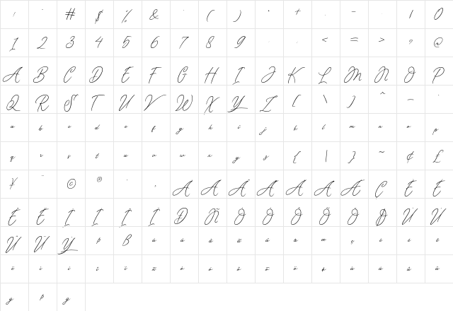 Venettica Regular  glyph index