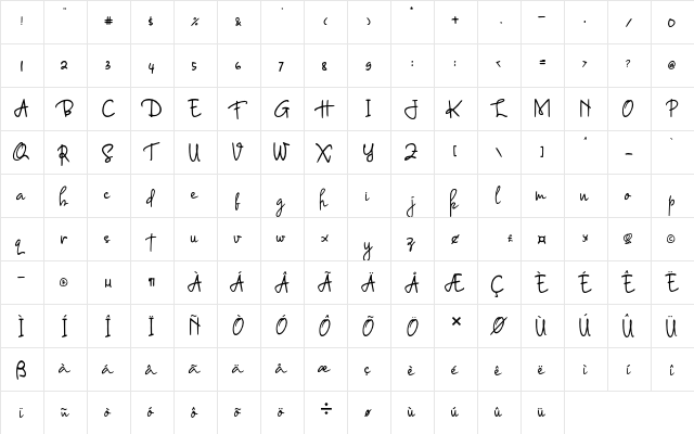 Jayakarta Regular  glyph index