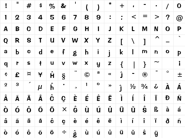 Impress Eo Regular  glyph index