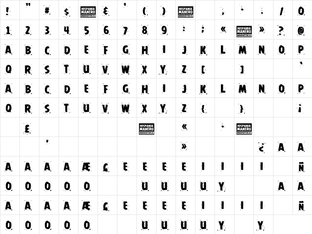 Hispania Manero Regular  glyph index