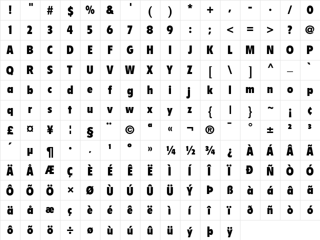 Flyer Black Condensed  glyph index