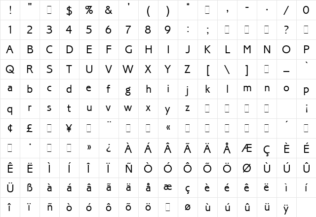Corinthian Light Regular  glyph index