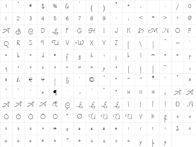 Londonderry Air NF Regular  glyph index