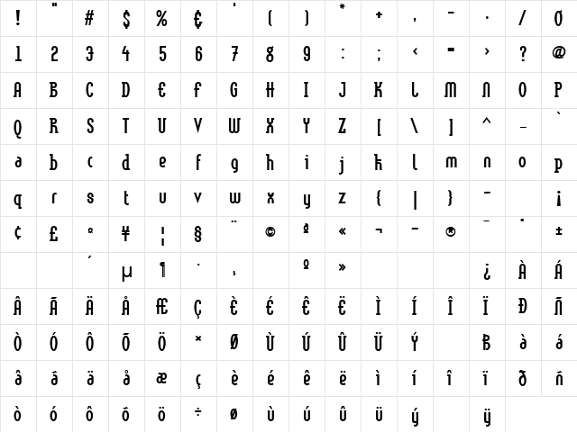 LTMethod Light Bold  glyph index