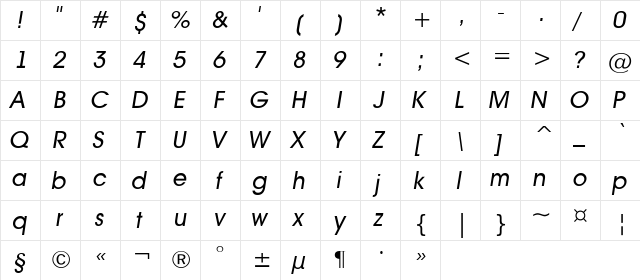a_AvanteBs Italic  glyph index
