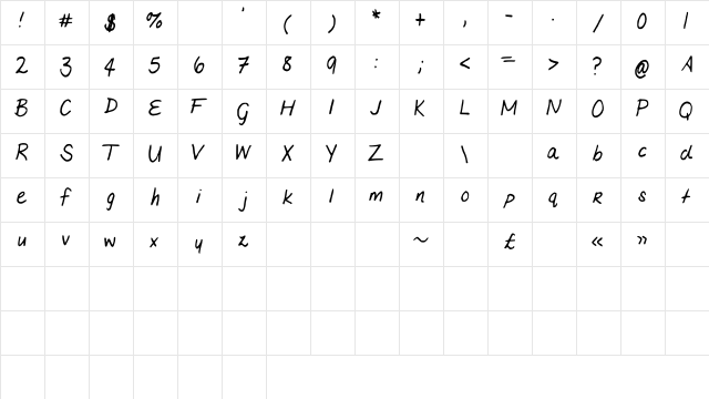 MariasHandwriting Medium  glyph index