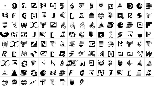 Solitaires Regular  glyph index