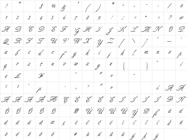 GE Alluring Regular  glyph index