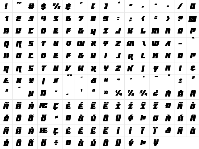Furiosa Expanded Italic Expanded Italic  glyph index