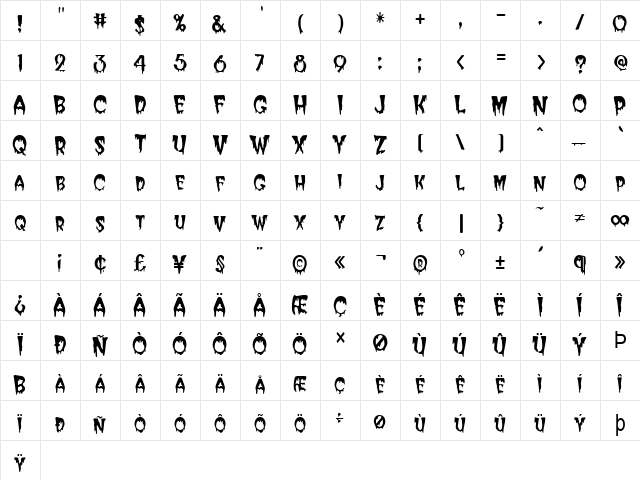 Creepy-Condensed Normal  glyph index