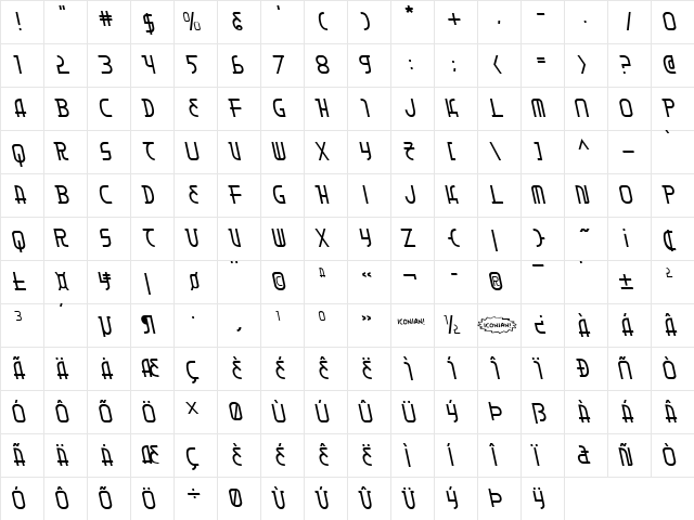 Moon Dart Leftalic Italic  glyph index