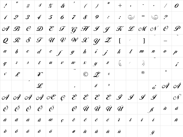 Diana Bold Regular  glyph index