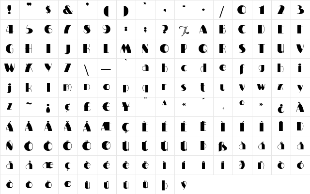 MiltonBurlesque Regular  glyph index