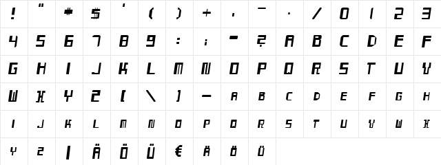 Mayday Italic  glyph index