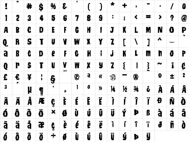 IrwinAllen Regular  glyph index